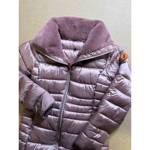 Save The Duck Womens Puffer Coat Ultra Light Jacket Faux Fur Collar $250 size 10 - Picture 4 of 12